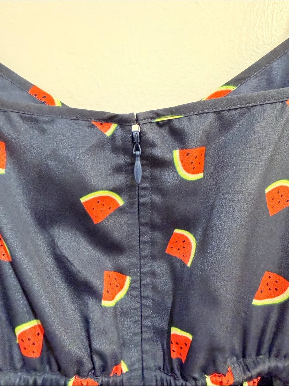J. Crew Watermelon Print Mini Dress Size 6 Navy Blue Spaghetti Strap Pockets
